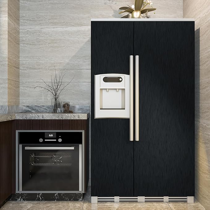 CRE8TIVE Brushed Black Stainless Steel Contact Paper Peel and Stick Thick Metallic Wallpaper Heat Resistant Self Adhesive Black Contact Paper for Kitchen Backsplash Appliances Fridge Covers 12"x354"