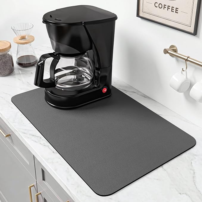 PoYang 17x12 Inch Coffee Mat, Small Dish Drying Mat, Stain-Hiding, Non-Slip & by PoYang