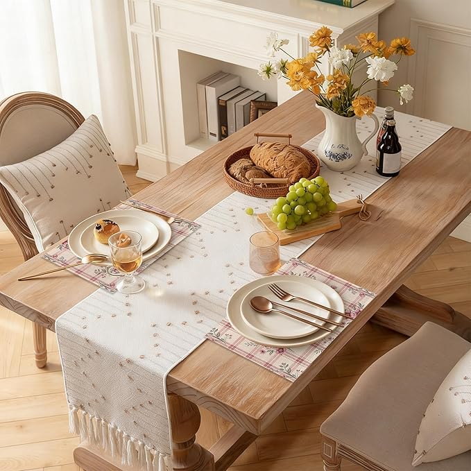 Colorful Floral Spring Plastic Placemats Set of 6 Cute Flowers Pink Place Mats Washable Kitchen Dining Linen Table Mats Stain Heat, for Home Party Indoor 12x18 in
