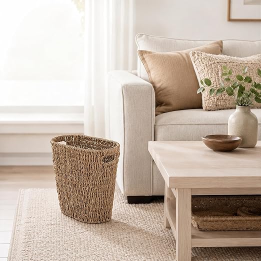 Coeusy Wicker Trash Can, Seagrass Waste Basket - Image 7