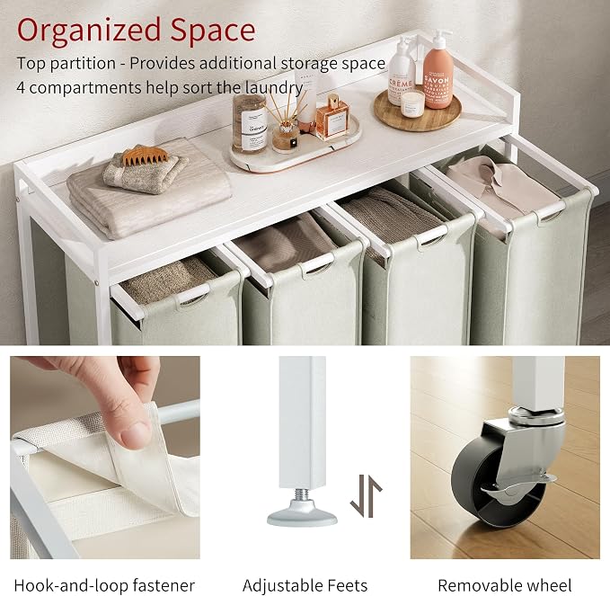 Herture Laundry Hampers with Shelf, Laundry Basket 4 Section, 4 x 15.87 Gal - Image 3