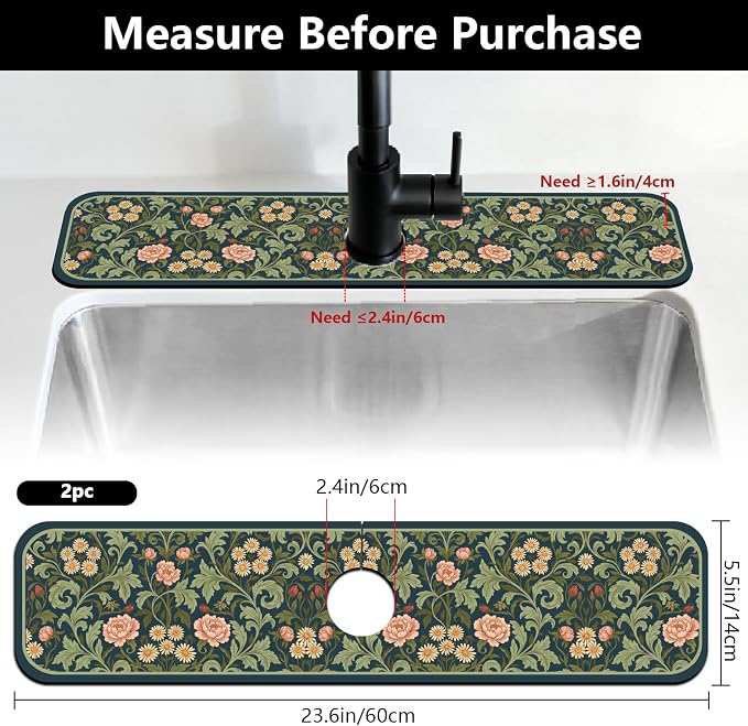 2 Pcs Bohemian Flowers Kitchen Sink Splash Guard Faucet Mat Flower Faucet Mats - Image 2