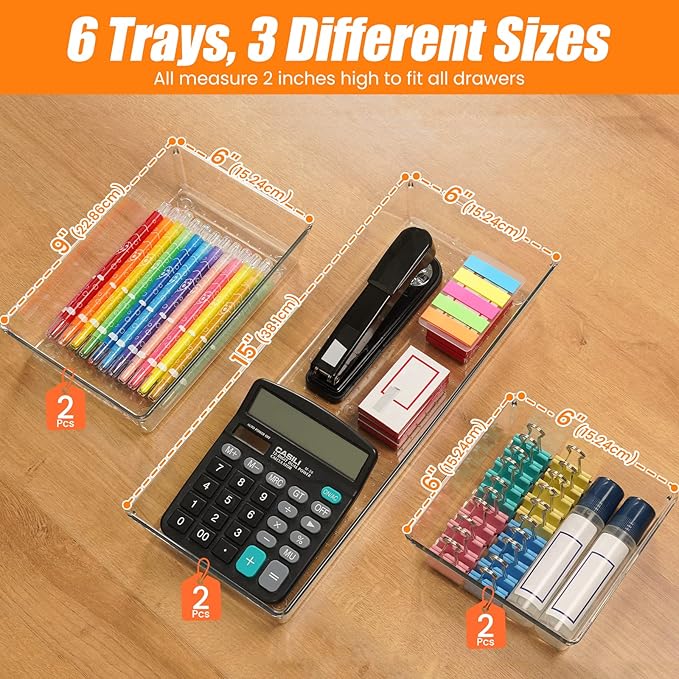 6 Pcs Large Size Clear Drawer Organizer Set, Acrylic Non Slip Non Cracking - Image 2