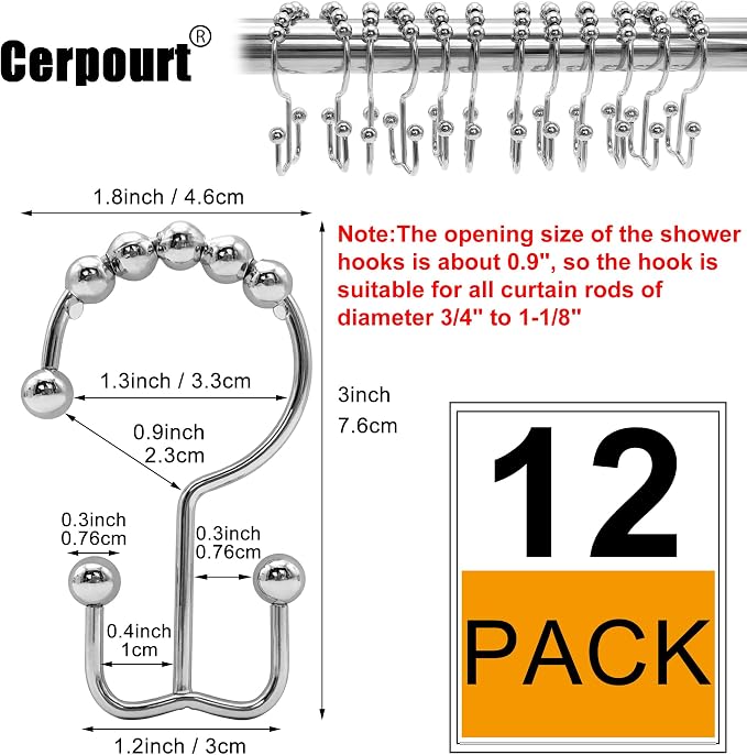 Shower Curtain Hooks, Free Sliding Double Shower Hooks - Image 4