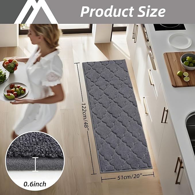 COSY HOMEER-Kitchen-Rugs 20"x48" Non-Slip Absorbent Soft Kitchen Runner Rug Polyester Kitchen Mats for Floor Washable Kitchens Standing Floor Mat for Sink Mat,Hallway,Laundry,Dark Grey