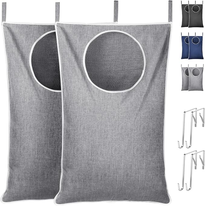 Lifewit 2 Pack Over Door Laundry Hamper, Collapsible Hanging, Light Gray by Lifewit