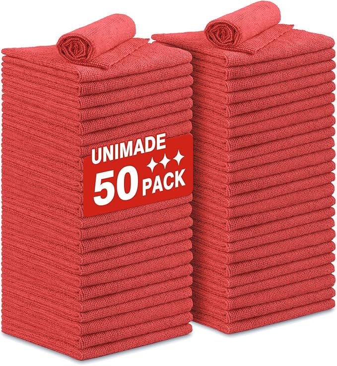 UNIMADE Shop Towels Rags, 50 Pack Reusable Microfiber Cleaning Cloth by Unimade