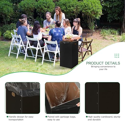 Nosiny 10 Pcs 50 Gallon Corrugated Cardboard Trash Cans for Events, Disposable and Reusable Cardboard Bin Bulk with Trash Bag, Recycling Pop-up Garbage Box, Foldable Waste Container for Party (Black)
