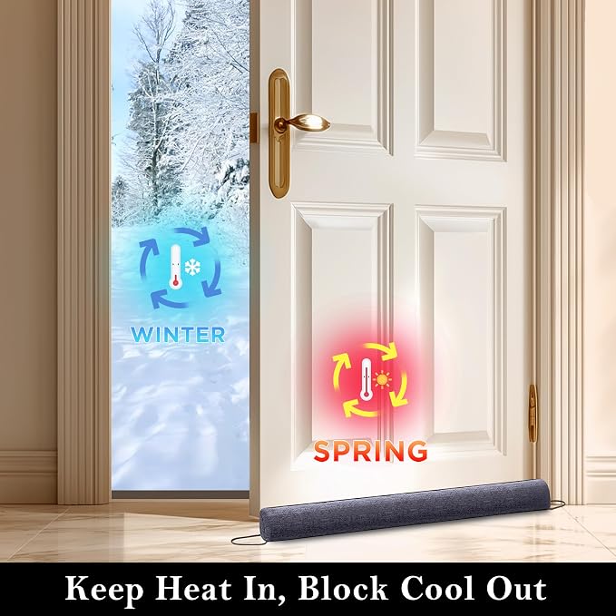 Sunolga Linen Door Draft Stopper, Removable Washable Cover, Blocks Hot and Cold - Image 5