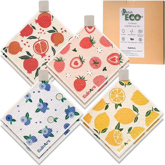 Eulnars Swedish Dishcloths for Kitchen, 8 Pack Reusable Paper Towels by Eulnars
