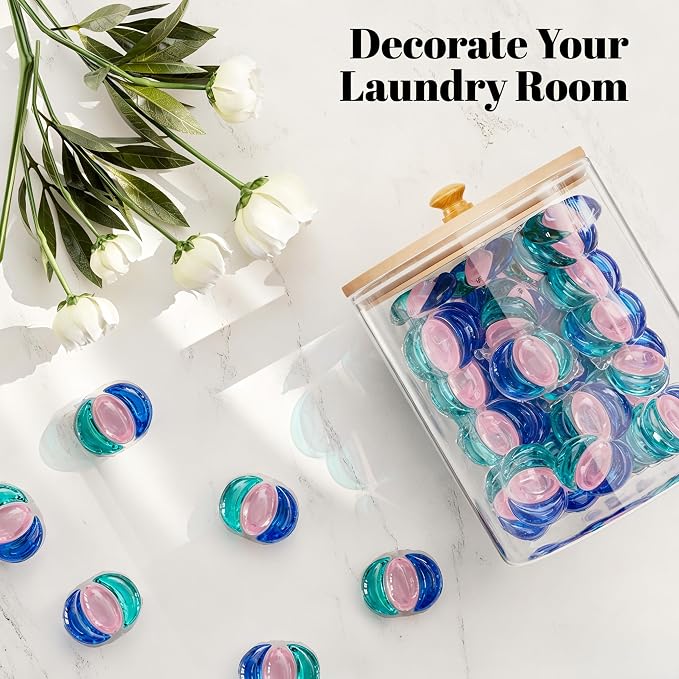 3+1 Pack Glass Laundry Pods Container & Acrylic Dryer Sheet Holder, Powder - Image 4