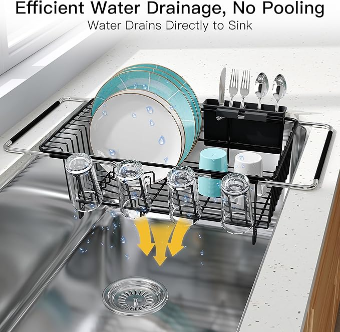 JASIWAY Black Dish Drying Rack in Sink, Dish Drainer - Image 6