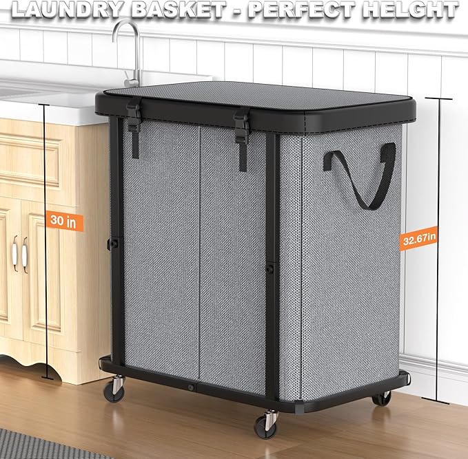Laundry Basket with Wheels, 190L Laundry Hamper 2 Setion - Image 4
