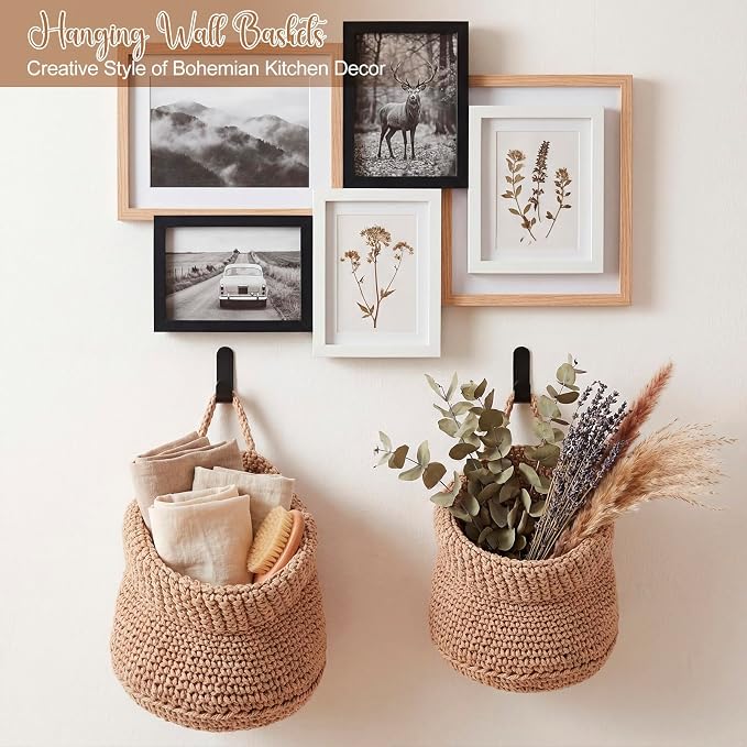 Honeydak 3 Hanging Baskets, Light Linen, Cotton Rope - Image 6