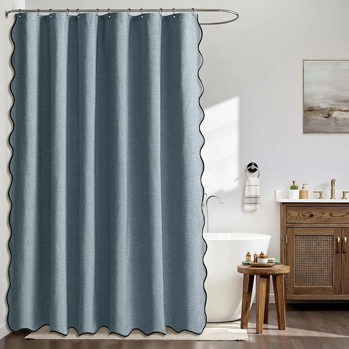MIULEE 72"x84" Extra Long Scalloped Linen Shower Curtain Dusty Blue - Image 2