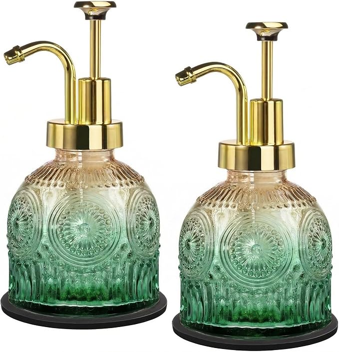 Amolliar 8 Oz Glass Soap Dispenser Plastic Gold Pump, Vintage/Farmhouse/Boho by Amolliar