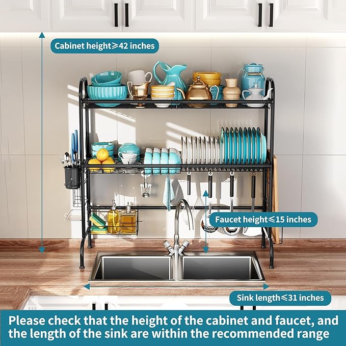 HOWDIA 3-Tier Over The Sink Dish Drying Rack, Stainless Steel Dish Rack | - Image 2