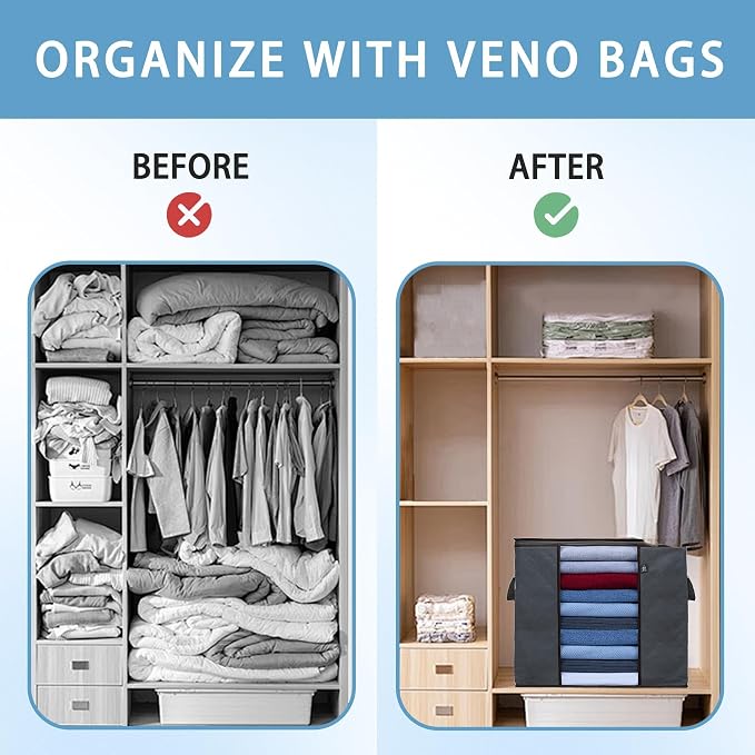 VENO 3 Pack X-Large Clothes Storage Bag w/ Reinforced Handle 24 Gallon | Thick - Image 7