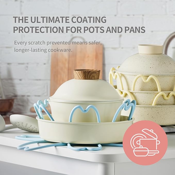iPROTECT - Stack Expert | Multi-Purpose BPA-Free Silicone Pans & Pots Protector. Set of 2. Trivets for All Cookware Sizes, Protects Coating & Scratches, Dishwasher Safe (Silver Gray, S)