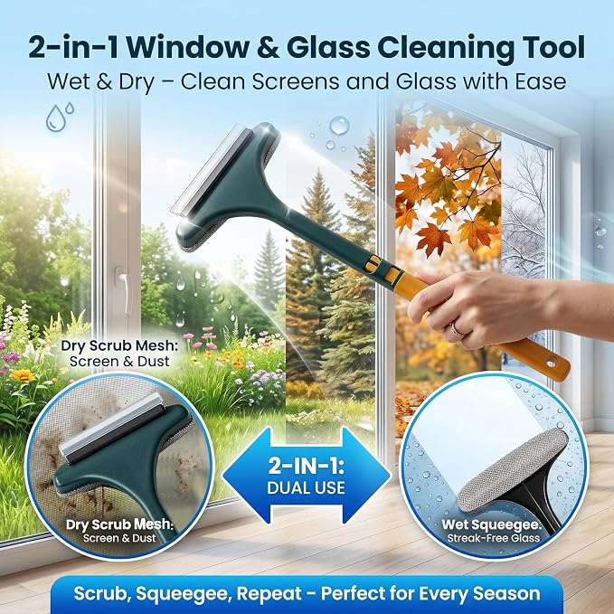 Window Mesh Screen Cleaner Brush 2 in 1 Double Sided Cleaning Tool Kit Outdoor - Image 2