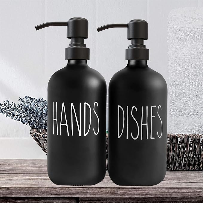Sunrise Premium Black Glass Soap Dispenser, Matte Black Pump, 16 oz | Black - Image 6