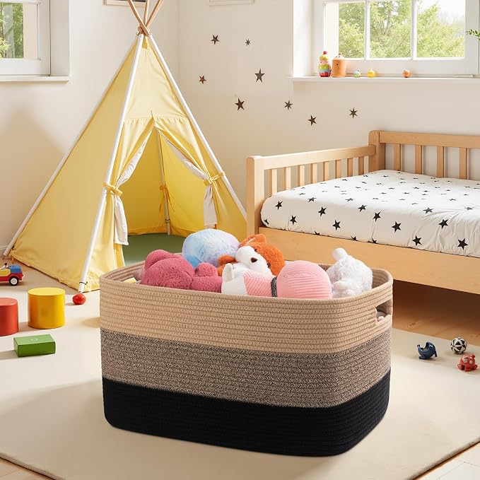 OIAHOMY Blanket Basket Laundry Basket Dog Toy Basket 75L Yellow Black - Image 8