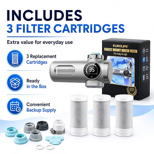 Combo Eurolife Faucet Mount Water Filter EL-LS-A15, LED Sink Water Filter - Image 9