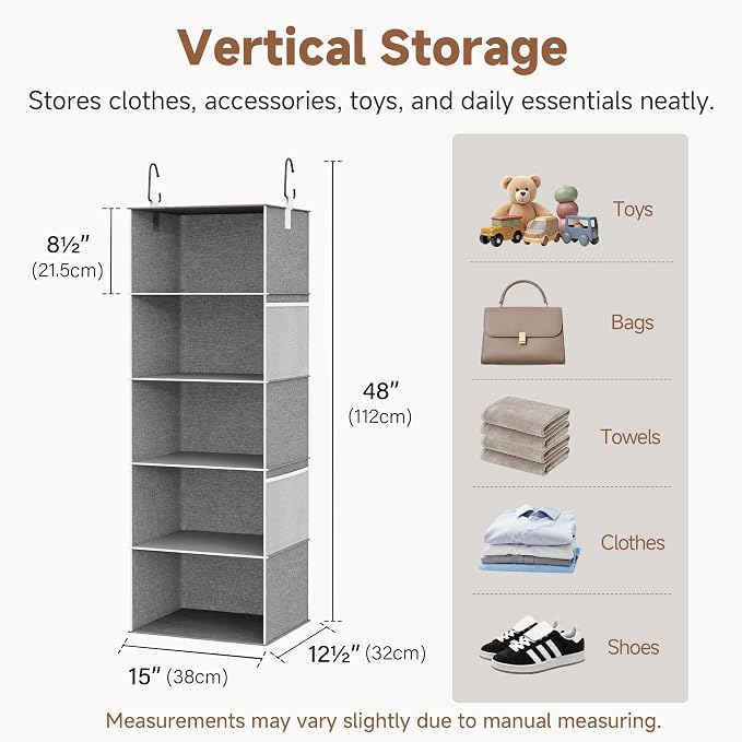 StorageWorks Hanging Closet Organizer, 5-Shelf Hanging Shelves - Image 3