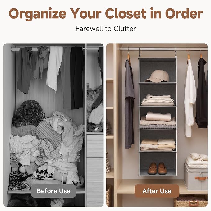 StorageWorks Hanging Closet Organizer, 5-Shelf Hanging Shelves - Image 6
