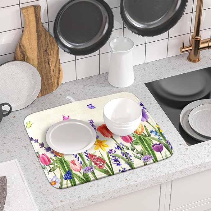 Spring Summer Colorful Flower Dish Drying Mat 16x18 Inch Spring Wildflowers - Image 6