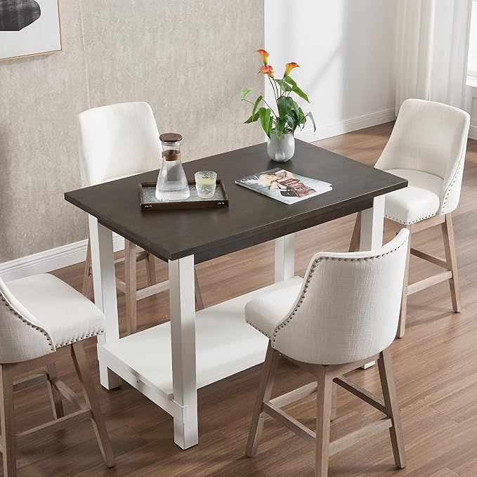 Solid Wood Counter Height Table, 47.5" Small Kitchen Table with Open Storage Space Rectangle Bar Table for Dining Room/Home Bar/Kitchen Island, Brown