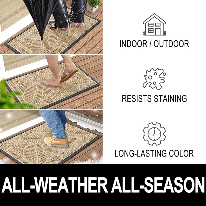 Colorxy Waterproof Doormat, Sturdy Natural Rubber Front Indoor Mat, Non Slip Low Profile Indoor Outdoor Door Mats, Stain and Fade Resistant Floor Mat, Easy Clean Patio Entrance Mat, 71''x47'', Beige