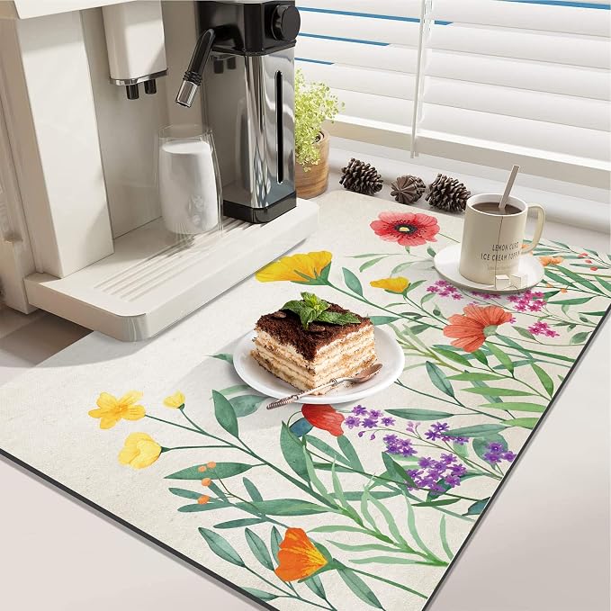 LOKHOM 18"x24" Dish Drying Mat，Colorful Floral Coffee Mat | Ultra Absorbent - Image 3