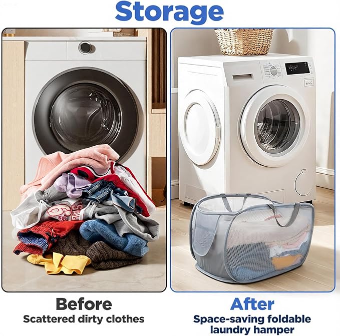 Foldable Laundry Basket Set of 4, Durable Mesh Material, Easy Carry Handles - Image 5