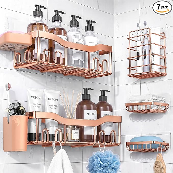 NESOMI Shower Caddy Adhesive Shower Organizer 7-Pack, Rustproof Stainless Steel by OrganizeYourHomeEssentials