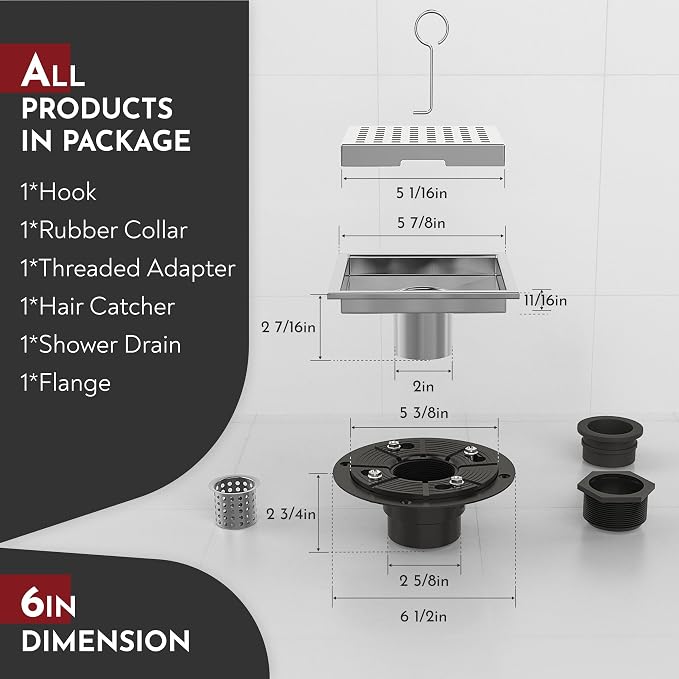 6 Inch Square Shower Floor Drain - Image 2
