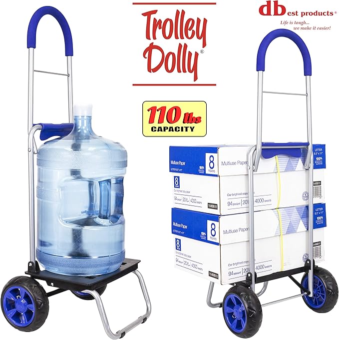 dbest products Trolley Dolly Blue Foldable Shopping cart for Groceries with Wheels and Removable Bag and Rolling Personal Handtruck, Standard