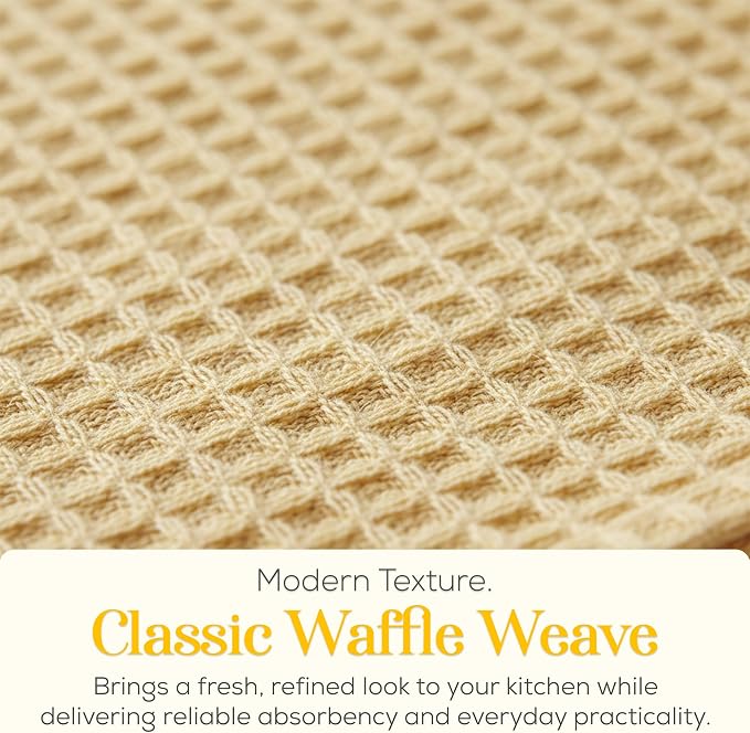 Kitchen Towels Set of 4 Dish Towels Yellow n White Waffle Weave Cotton Hand - Image 4