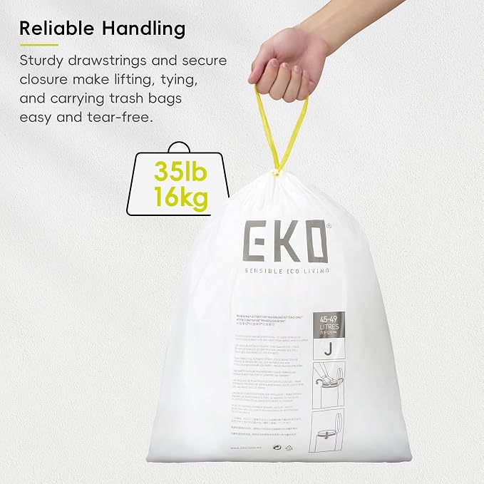 EKO 12.9 Gallon / 45-49 Liter, Extra-Strong Unscented Garbage Bags, - Image 4