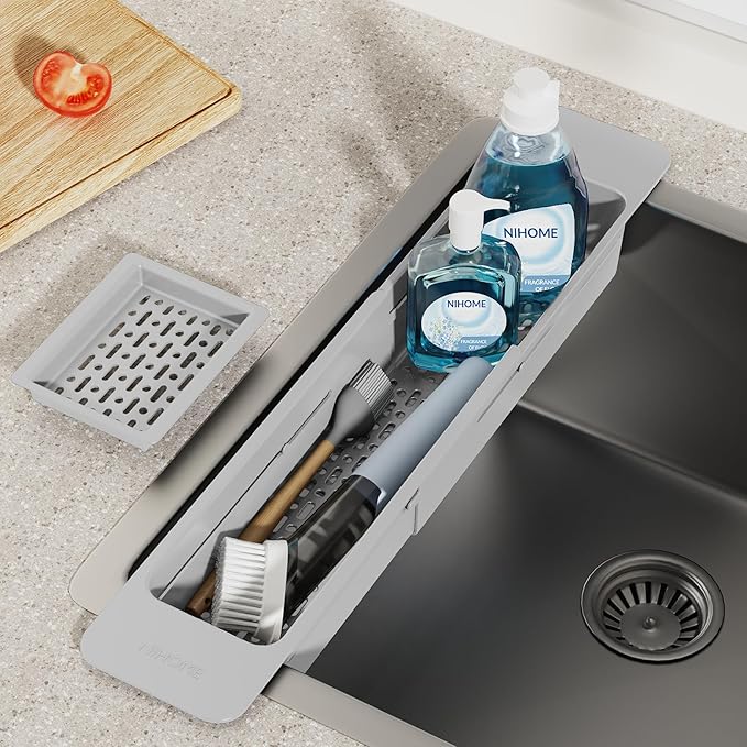 NiHome Extendable Kitchen Sink Caddy Extra Long Brush Sponge Storage Holder - Image 2