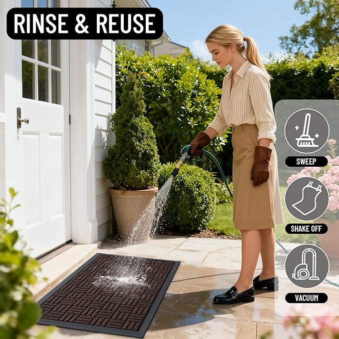 OLANLY Front Door Mat Outside Entrance 59x34, Absorbent, Heavy Duty Sturdy Natural Rubber Doormat Indoor Outdoor, Stain and Fade Resistant, Non-Slip Backing Low Profile Floor Mat for Entryway, Brown