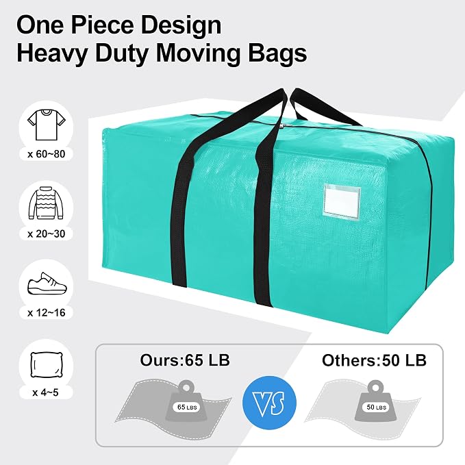 VELVETSURE 6 Pack Heavy Duty Large Moving Bags W/Backpack Straps - Image 5