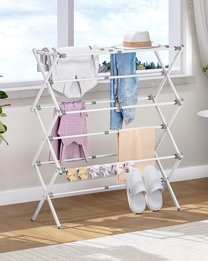 3-Tier Foldable Clothes Drying Rack, 37.6" H, Tool-free Assembly, Extendable - Image 9