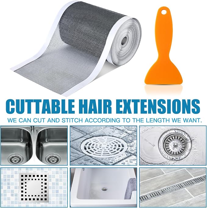 1 Pack Linear Shower Drain Hair Catcher Mesh Stickers Cutable | 4x33ft - Image 3