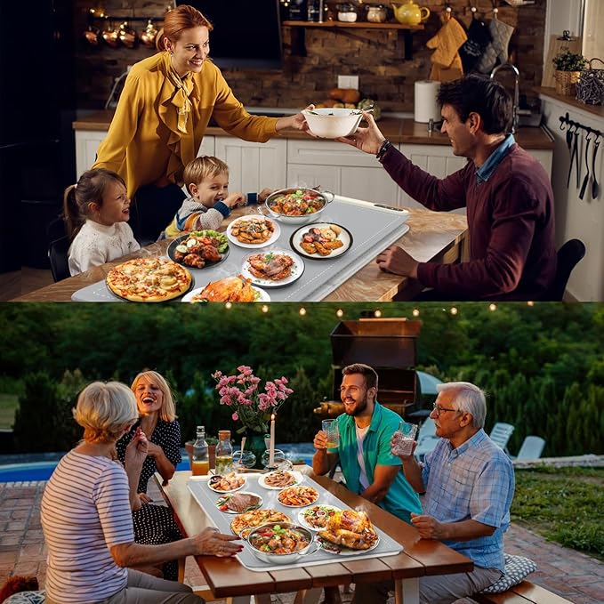 FYY Extra Large Warming Mat for Food with Heat Resistant Pad, Prevent Countertop Cracks, Keep Meal Warm, Rapid and Full Surface Heating, 6 Temp Settings, 6H Timer, Rollable Portable Food Warmer, Grey