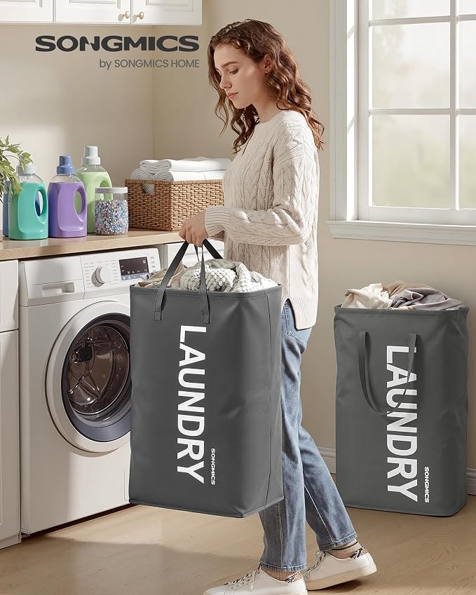 SONGMICS Laundry Hamper, 80L Foldable Basket, 2 Pack, Water-Repellent - Image 2