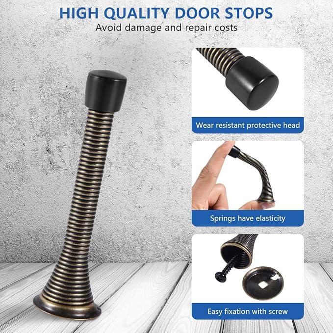 KISEER 12 Pack Spring Door Stops 3 1/4 Inch Flexible Heavy Duty Spring Door - Image 3