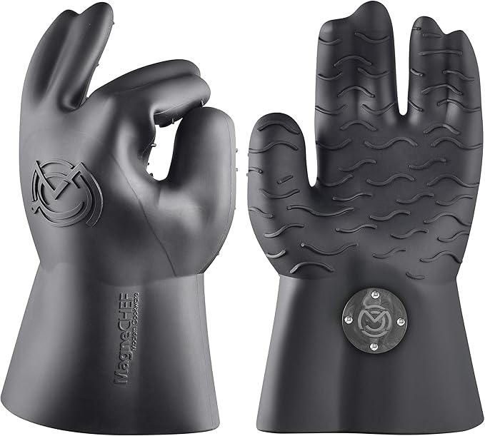 MagneCHEF Magnetic BBQ Grill Gloves – Heat Resistant, Patented Magnetic Safety Clip Easy On & Off, Firefighter-Designed, Dishwasher-Safe, Waterproof, Perfect for Grilling, Smoking, Frying, Baking