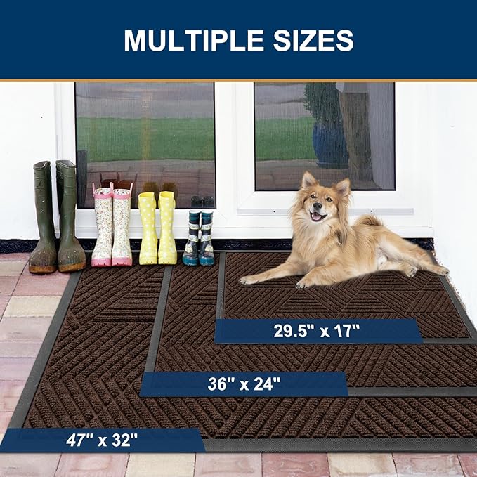Smiry Front Door Mat Outside Entrance, Heavy Duty Sturdy Natural Rubber Doormat, Trap Dirt and Moisture, Easy Clean Low Profile Welcome Floor Mats for Indoor Outdoor Entry, 35X23 Inch, Dark Brown