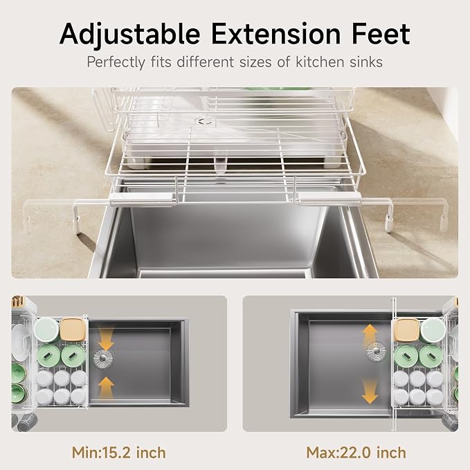 Runnatal Large Dish Drying Rack, Extendable Dish Rack Over Sink | Stainless - Image 4